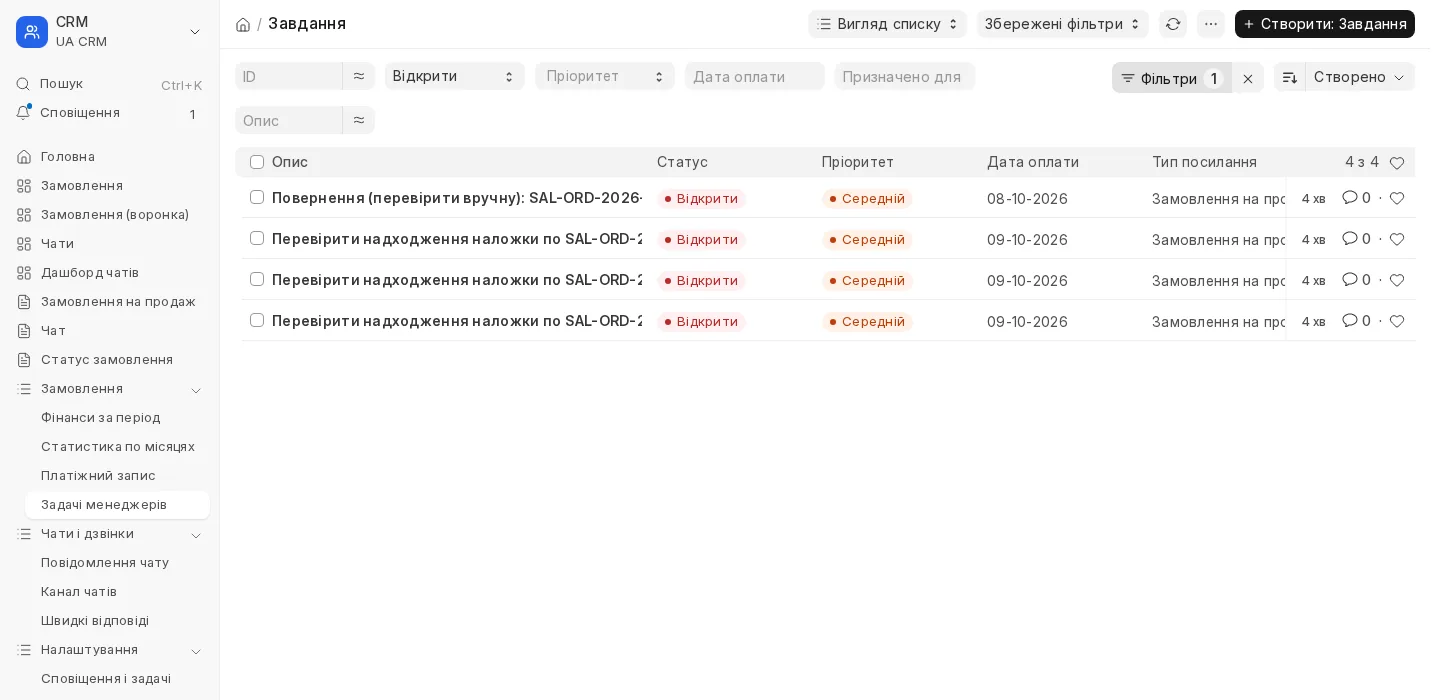 Список задач по замовленнях
