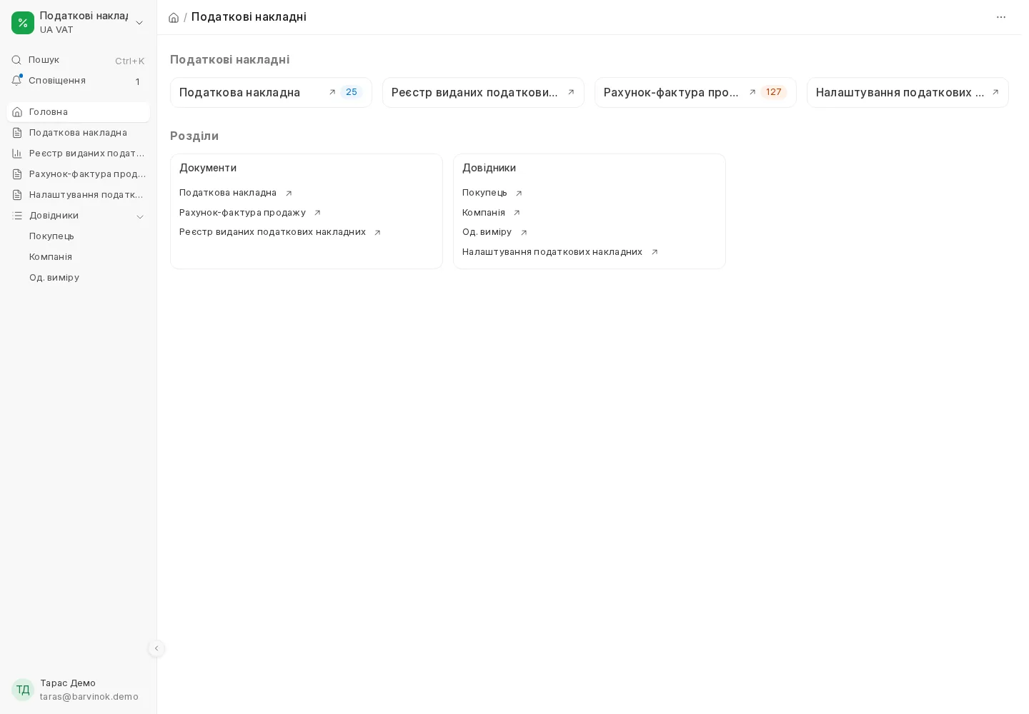 Робочий простір Податкові накладні
